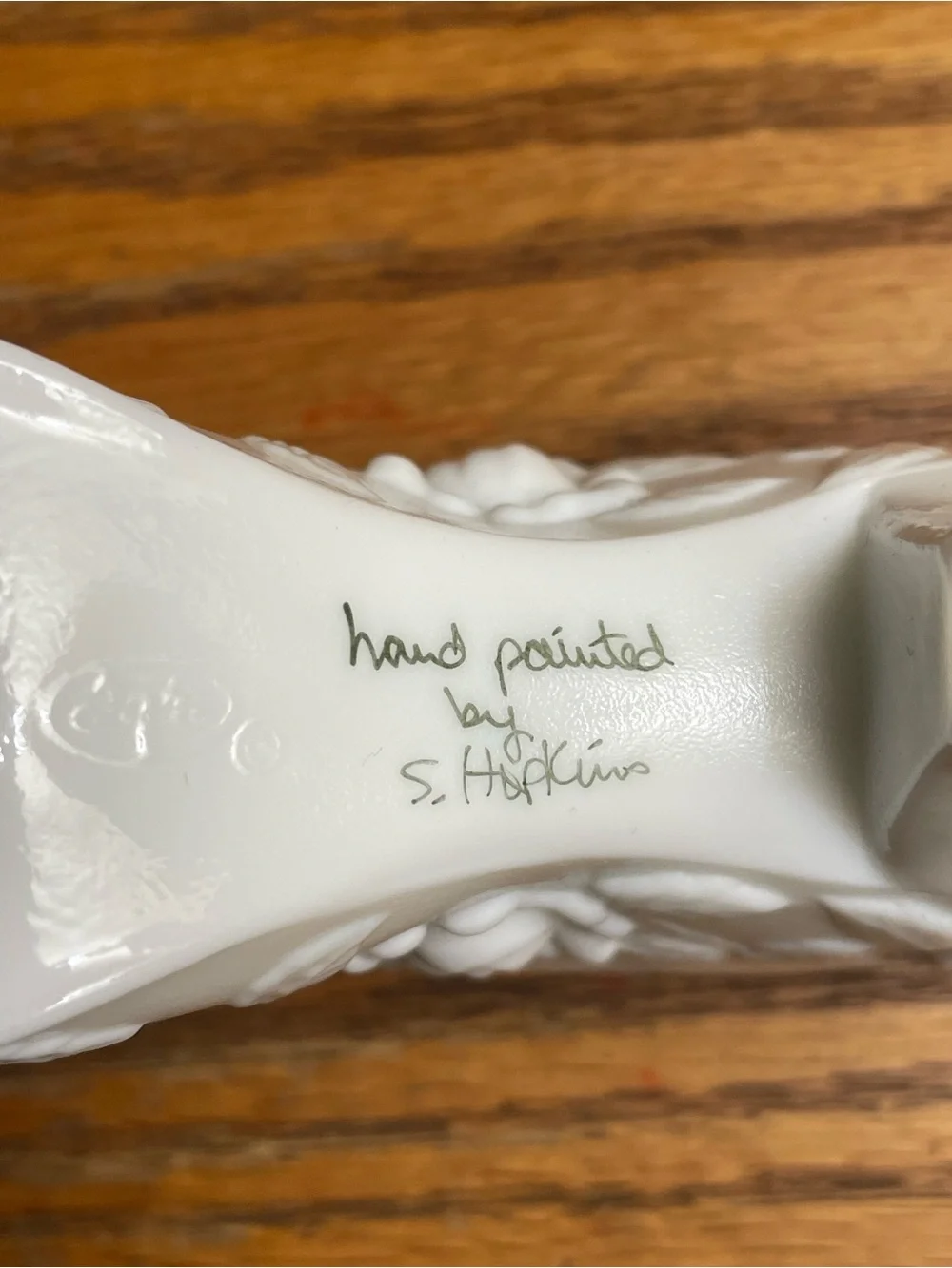 Fenton White Milk Glass S. Hopkins Victorian Shoe Slipper Hand Painted & Signed